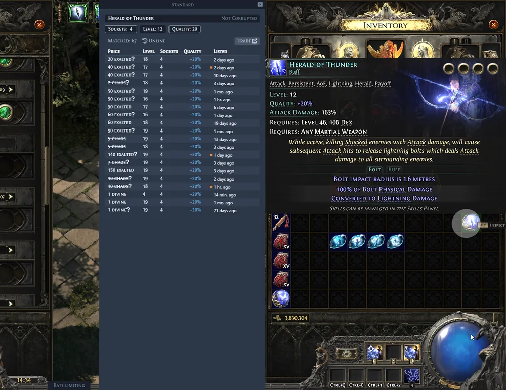 Controllo del prezzo di una gemma in Exiled Exchange 2
