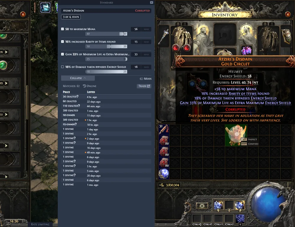 Ricerca di un oggetto unico in Exiled Exchange 2